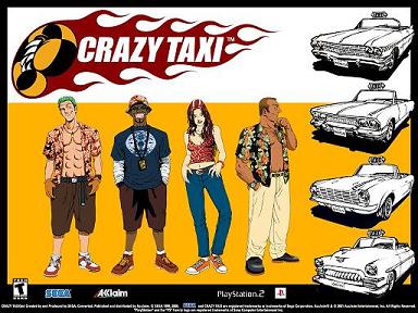 De characters uit Crazy Taxi, elk persoon heeft een andere taxi.