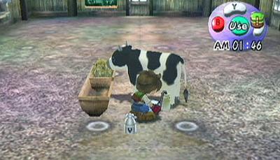 You start the game with a cow, later on you can also add sheep, goats, and a horse to your stable.