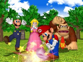 Die anderen schauen zu, während Mario seinen Powermove ausführt.