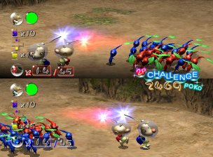 In de multiplayer is het de bedoeling om: elkaar´s Pikmin of Personage te doden, drie gele knikkers te pakken te krijgen of elkaars knikker (rood en blauw, dat zijn ook de kleuren van de Pikmin in de teams) te stelen.
