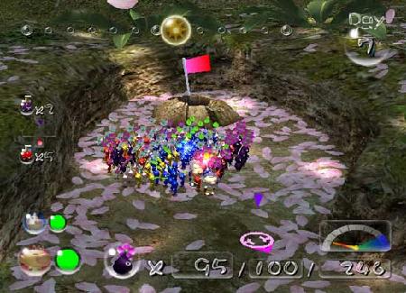 Een Pikmin team, je team kan maximaal bestaan uit 100 Pikmin en Olimar en Louie. De overige Pikmin gaan in hun ´´ui´´ (een soort ruimteschip voor de Blauwe, Rode en Gele Pikmin) en de rest (Wit en Paars) gaan in jouw eigen Raket.