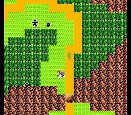 Zelda II - The Adventure of Link. Als je niet op de paden blijft komen er al snel vijanden die graag met je willen vechten.